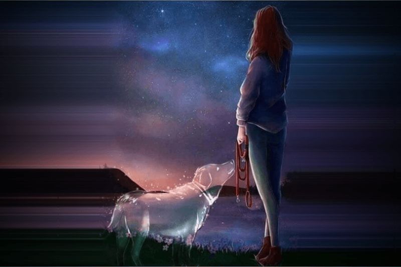 Image d'une femme avec le spectre de son chien